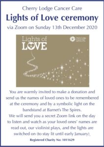 Cherry Lodge Lights of Love ceremony via Zoom @ internet | England | United Kingdom